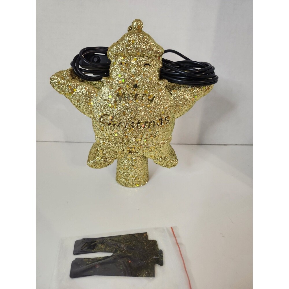 Christmas Tree Topper Projector, 8" Gold Santa Built-in 360° LED Rotating Lights